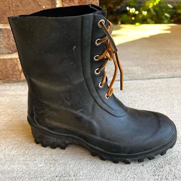 Tretorn Black Lace Up Combat Style Rain Boot Sz 37 - Picture 6 of 10